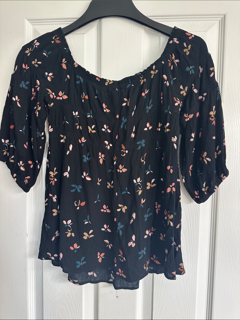 Maurices Black Floral Scoop-Neck Blouse - Picture 3 of 3